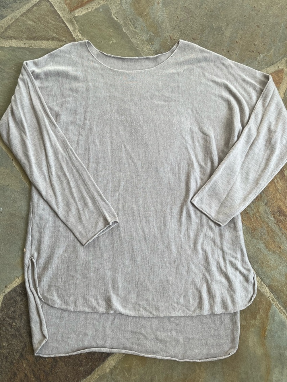 Women's Light Beige Long-Sleeve High-Low Tunic Top Oversized XL
